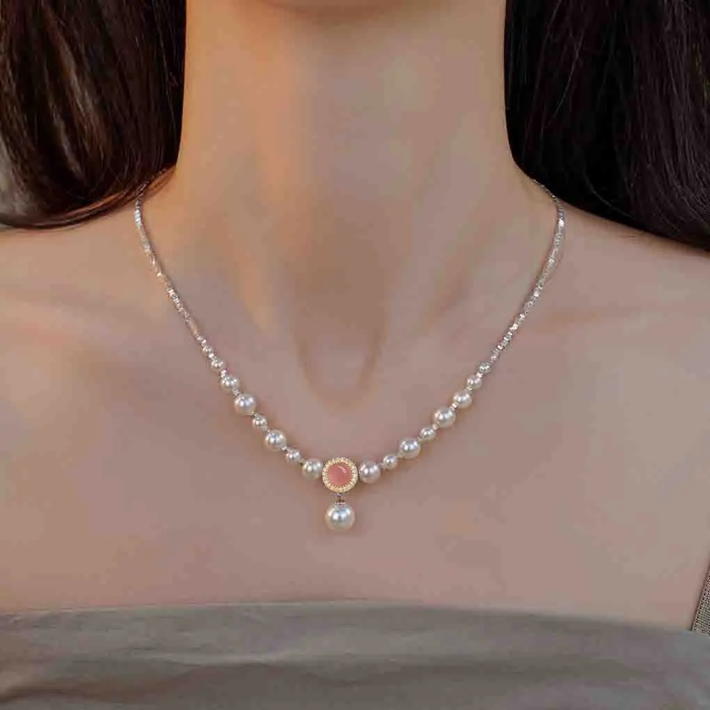 Vintage Mapei pearl necklace earring set court style banquet rhinestone short chain prom party dating bridal wedding jewelry set