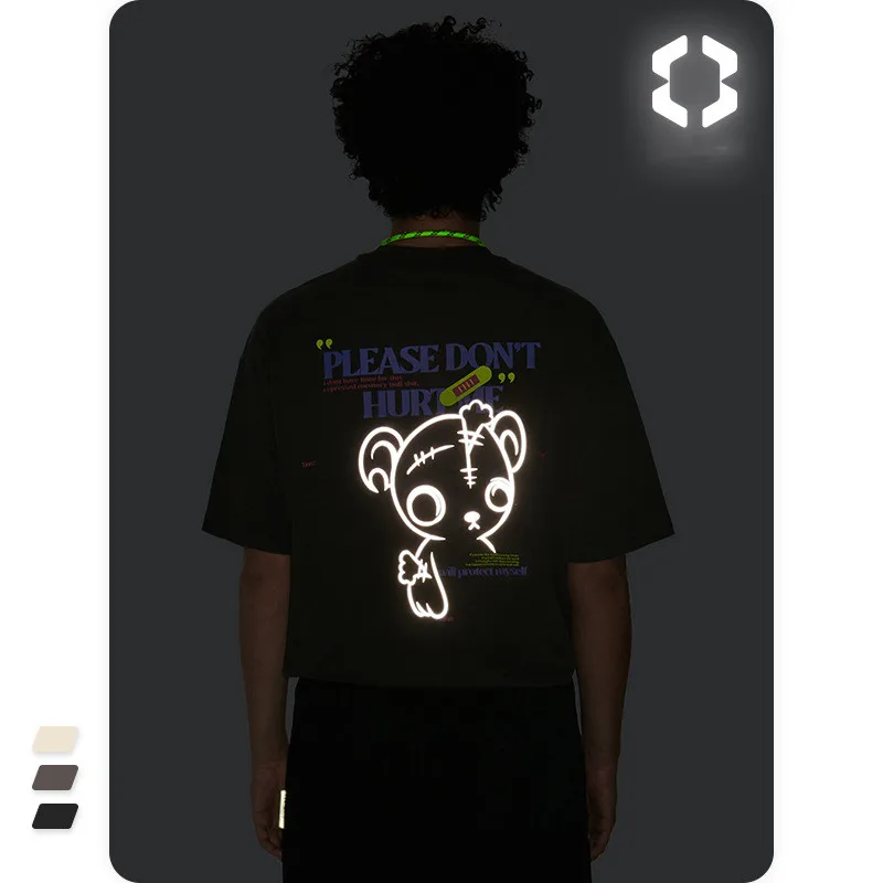 Led Trendy Summer rapper T-Shirt Custom White Hip Hop High Neck Hemp Tshirt Reflective T Shirt