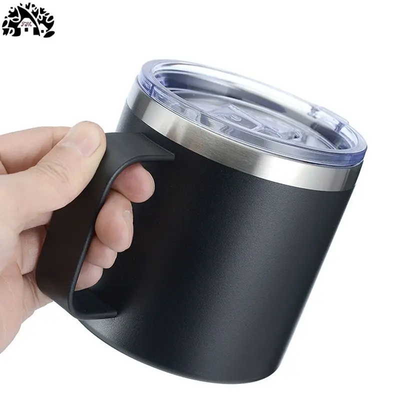 14oz Stainless Steel clear  Lid and With Handle Tumbler Double Wall Vacuum Insulated Beer Coffee Mug travel cup Custom LOGO