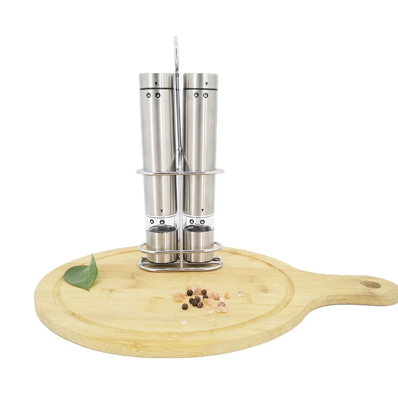 Battery Operated Stainless Steel Salt and Pepper grinder Mills with  stand