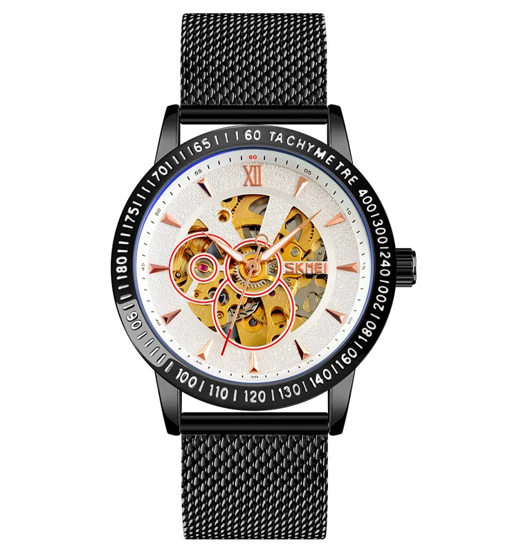 Hot Selling New Mechanical Watch SKMEI 9216 Stainless Steel Mesh Belt Luxury Design Dial 3ATM Waterproof Wristwatch For Men