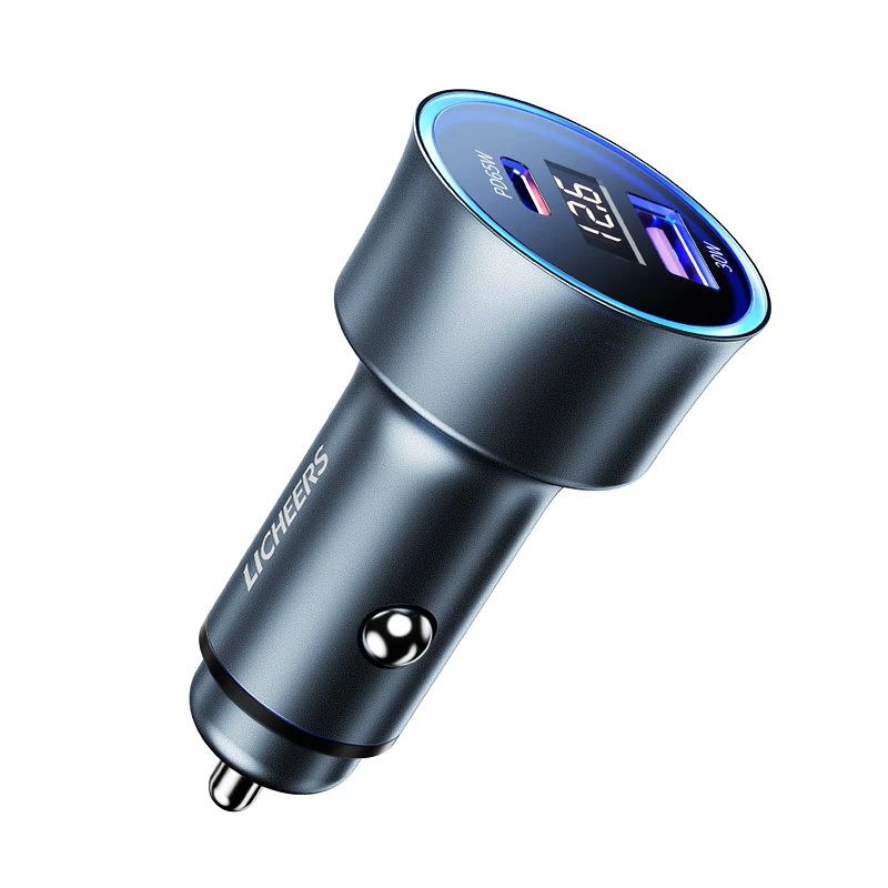 2021 Fast Charging 95W Dual Port Metal Type-C PD QC 12/24V Digital Display Portable USB Car Charger Adapter For  Phone Laptop