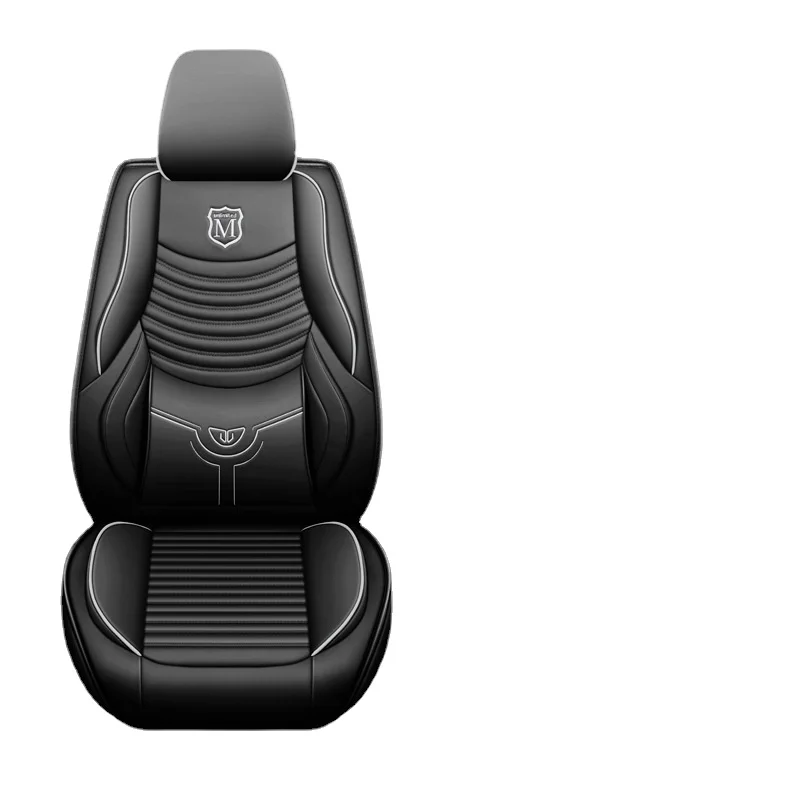 PU Leather Sweat Car Seat Cover 5 Seats Full Set Car Seat Cover Black Fine Needlework Red Line Stitching