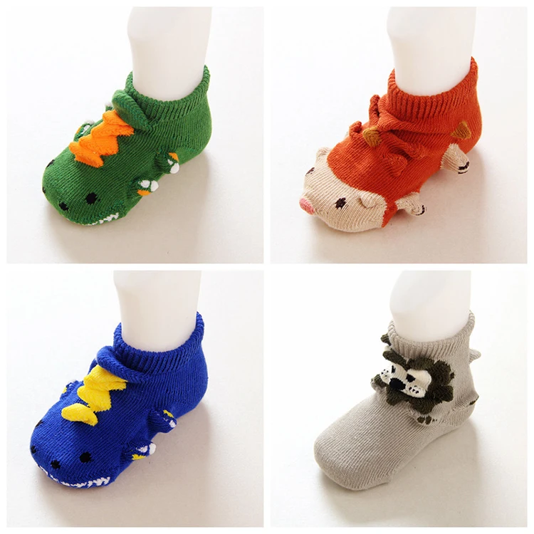 
Custom gift set newborn funny cute girl 3d carton organic non slip baby socks with grip 