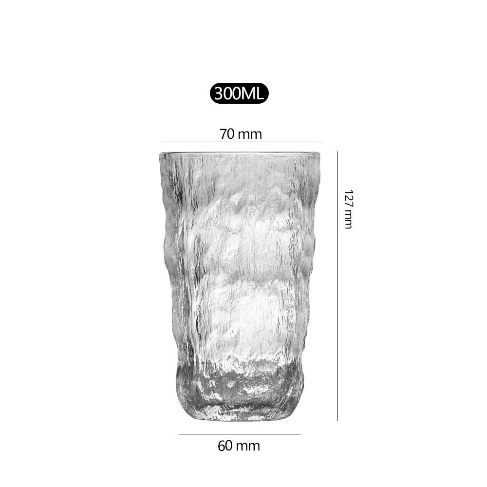 Factory Best Sale Glacier Grain Clear Glass Cup Nordic Style Whiskey Glass Cup 300ml