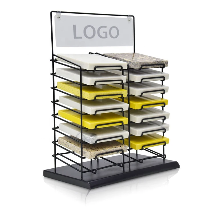 New Design 8-Tiers Counter Metal Marble Floor Stone Stand Quartz Display Rack for Showroom