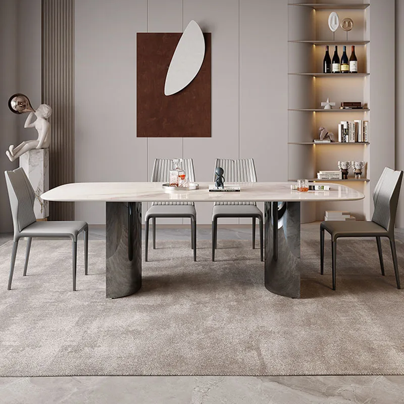 Home Fashion Dining Table Modern Stainless Steel Dinner Table with Chairs for Living Room Dining Table Set