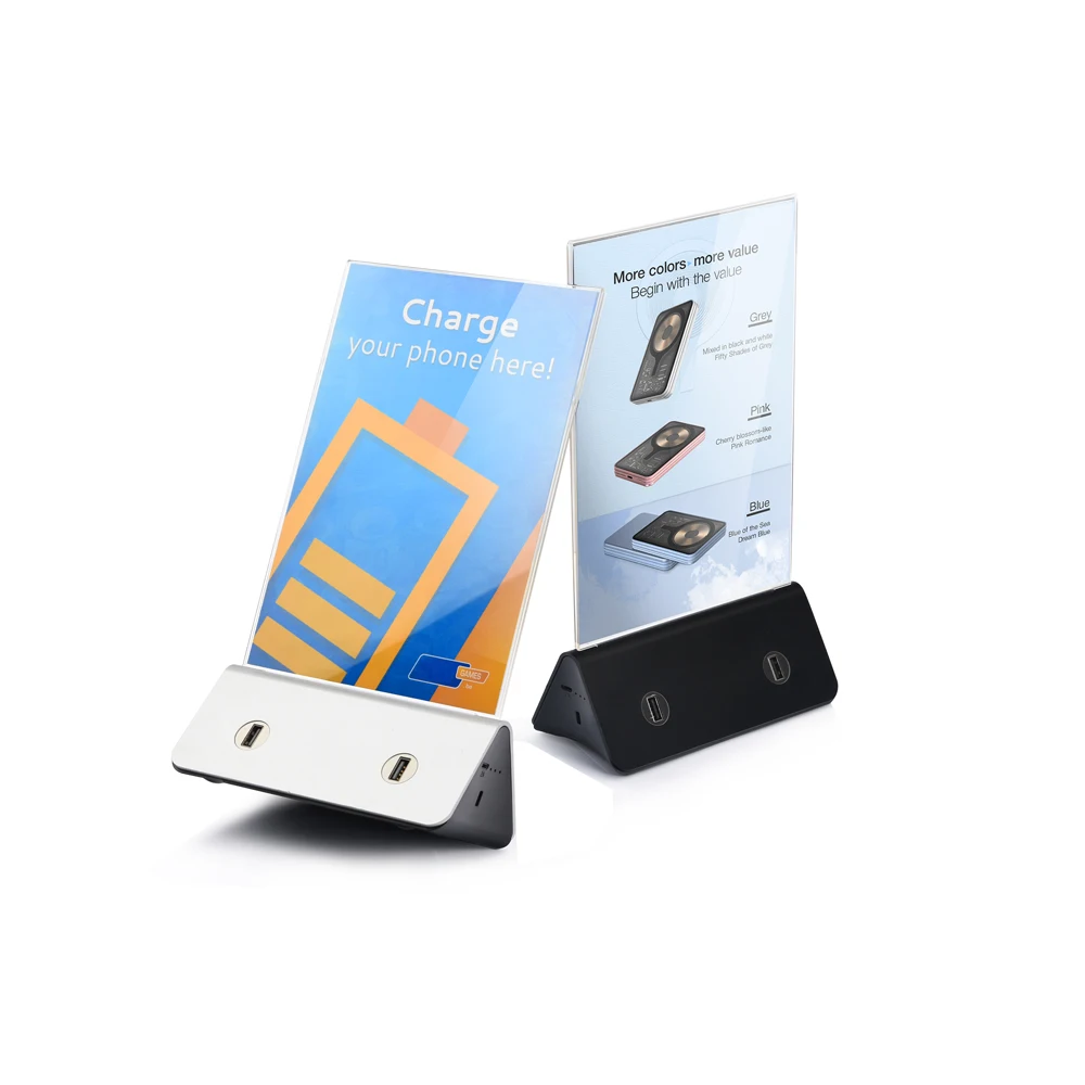 Innovation trend 2023 advertising table stand holder power bank battery menu table stand phone charger phone charging locker