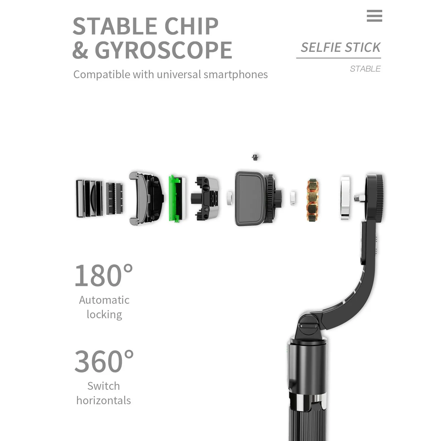 L08 gimbal Стабилизатор камеры Спорт-доказательство Gimbal камера Смарт селфи палка Складная Вращающаяся селфи-палка для gopro