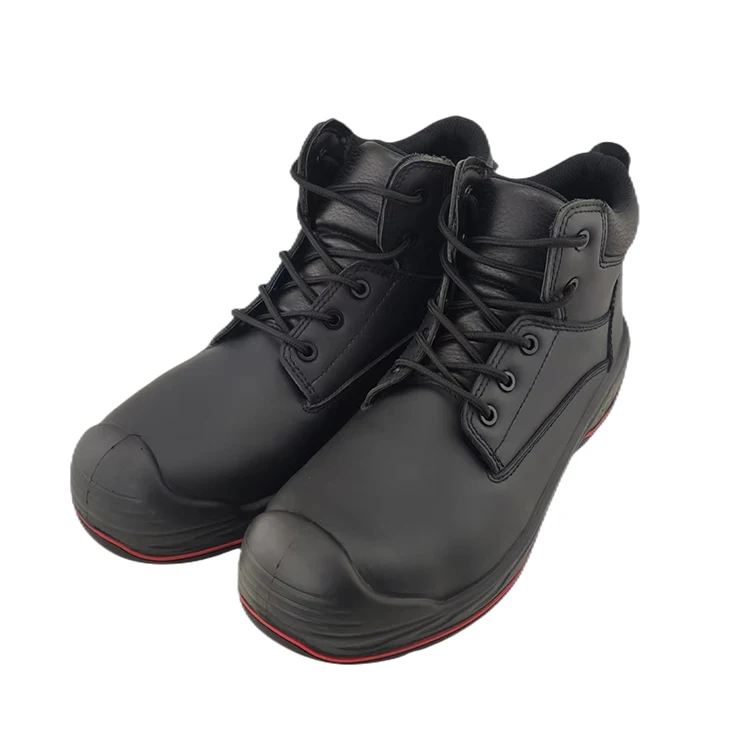 Black Middle Cut Grain Leather Safety Shoes