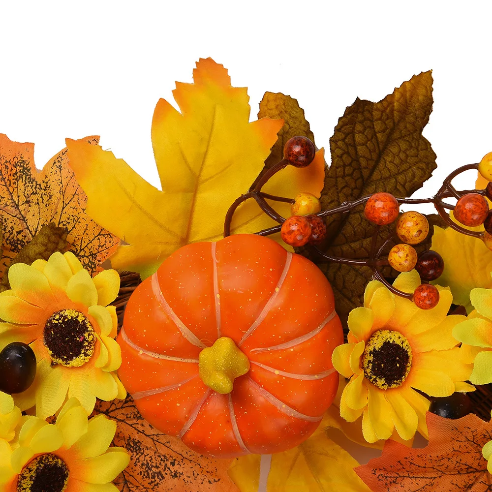 50cm Halloween Wreath Pumpkin Berry Decoration Maple Garland Rattan Artificial Fall Wreath Front Door Home Decor Thanksgiving