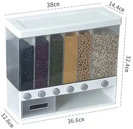 Dry Food Dispenser Wall mounted rice container Bulk food storage Grain Canisters can accommodate six kinds of grains