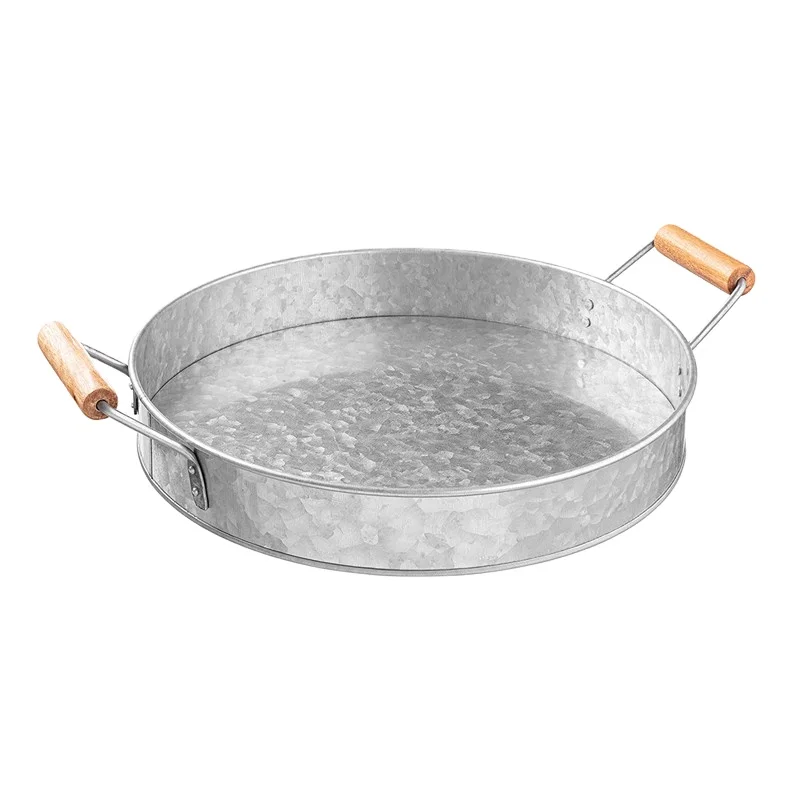 Wholesale Custom Large Vintage Galvanized Galvanised Round Metal Serving Kitchen Food Ice Cube Tin Tray with Handle