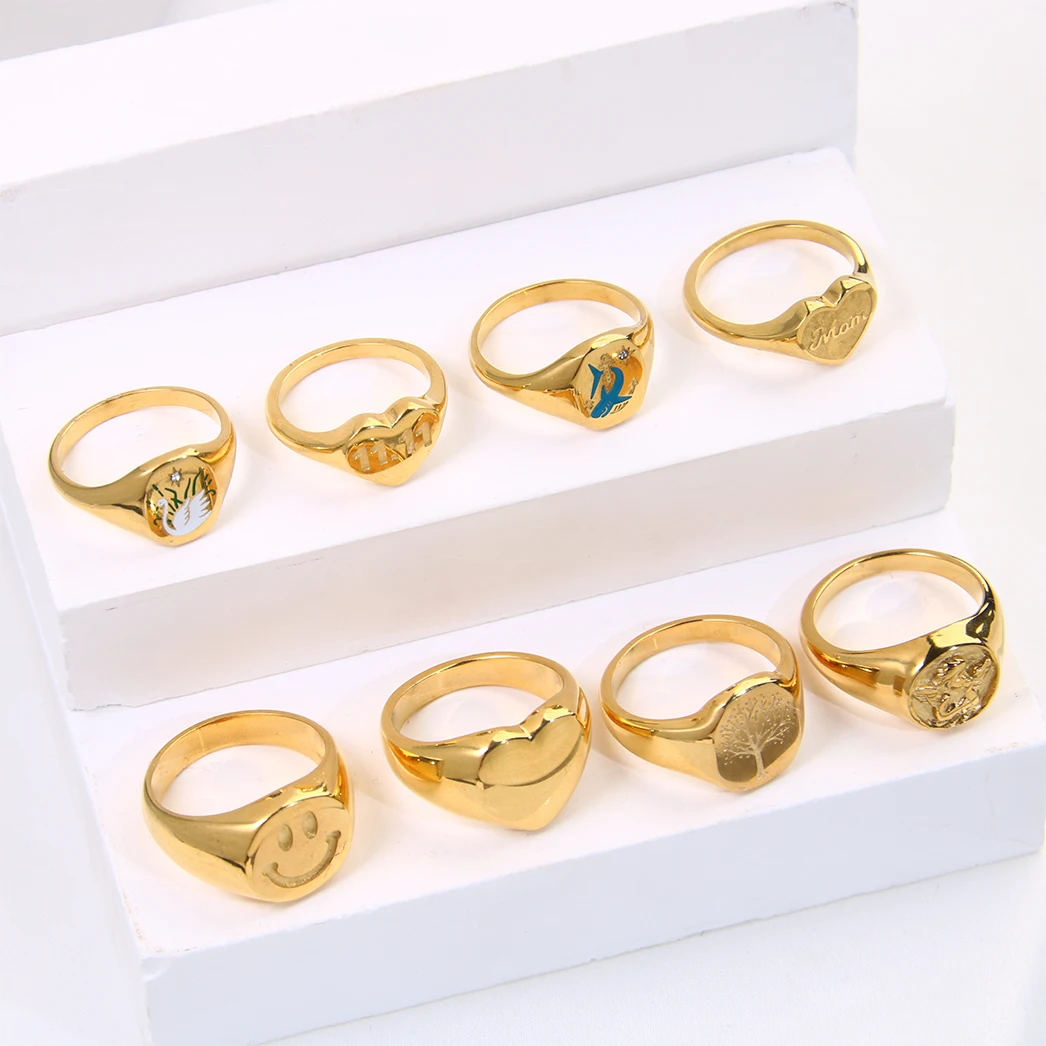 18K Gold Plated Heart Stainless Steel Yin Yang Rings Bijoux En Aci Inoxyd Waterproof Multiple Shape Custom Rings