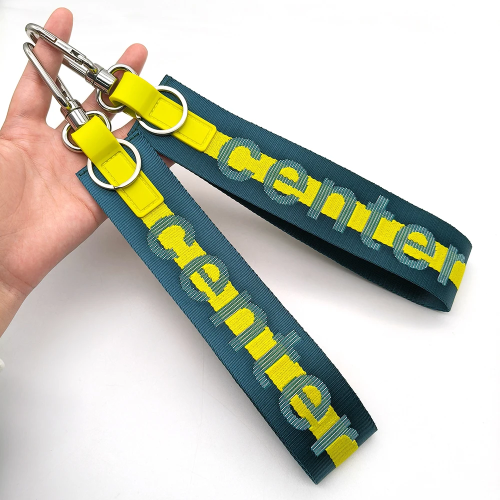 Hot Sales Lulu Short Strap Keychain Custom Jacquard Logo  Nylon Strap with Portable Key Chain For Durable Using