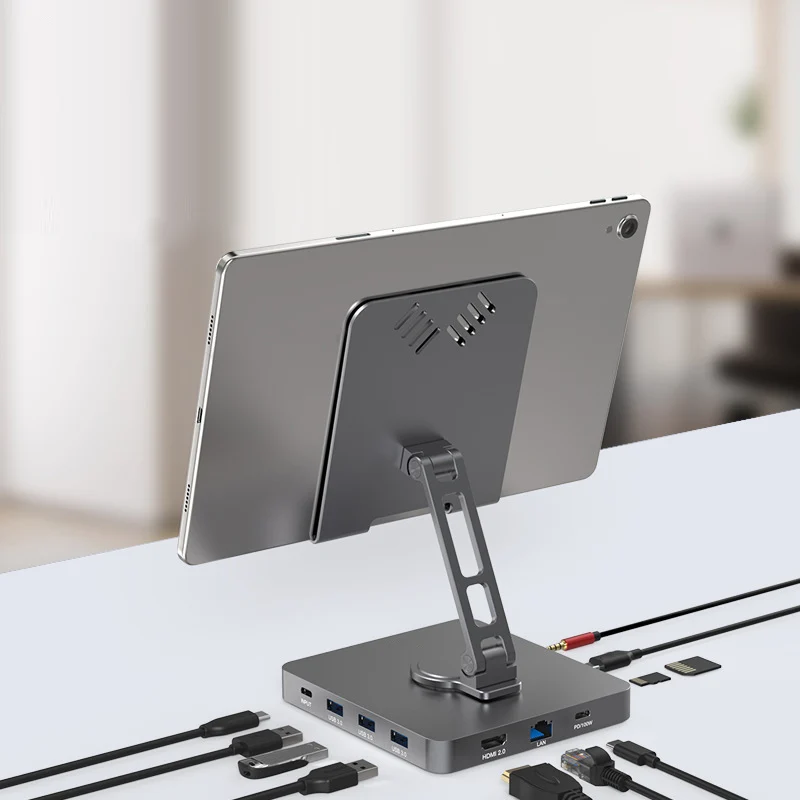11 в 1 USB-C док-станция со складным алюминиевым планшетным подставкой для зарядки с USB C концентратором для iPad