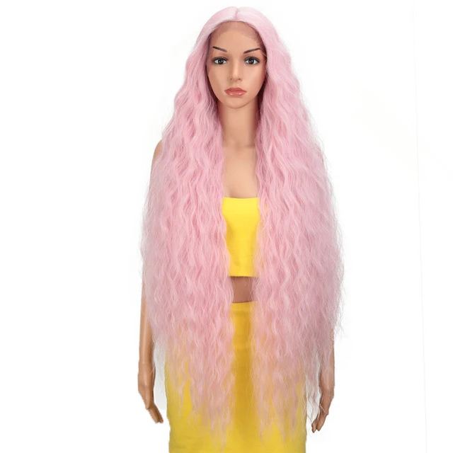 Pink Futura Synthetic Hair Lace Front High Quality Long Curly Blonde Ombre Lace Front Synthetic Hair Wigs With Baby Hair