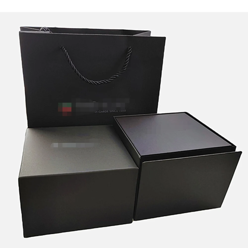 Elegant Retro Black Embossed Hot Stamping Logo Soft Pu Pillow Inside T Heuer Watch Box With Paper Bag