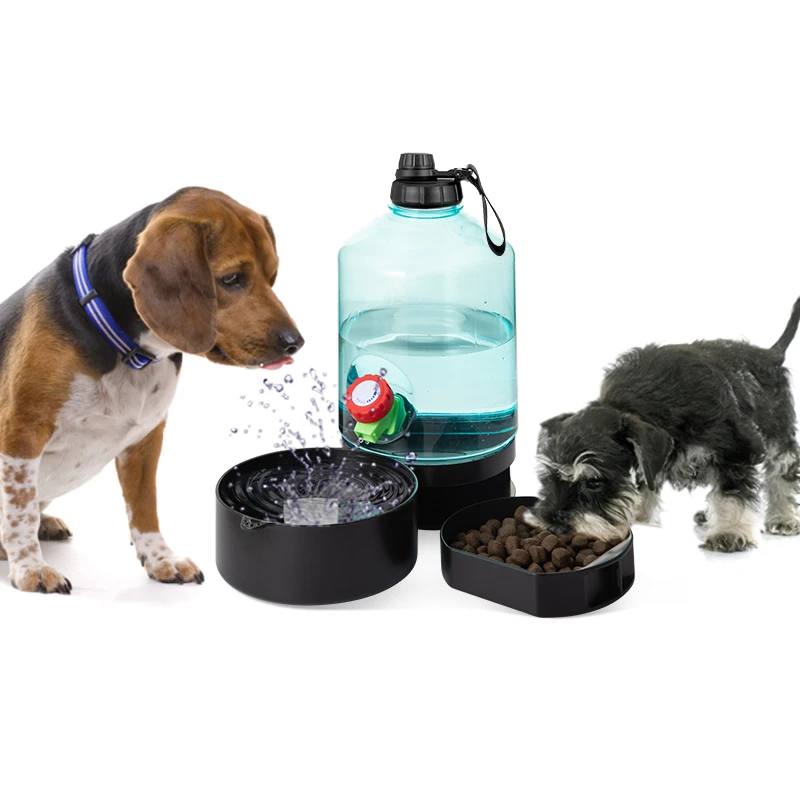 2024 New Design BPA-free Large Capacity Water Dispenser for Dogs Outdoors I Gallon Pet Water Bottle with Food Feeders Dog Bowl