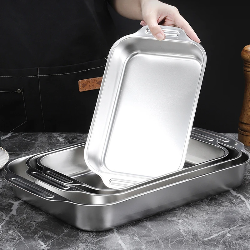 Stainless Steel Baking Frying Pan Deep Food Storage Tray Kitchen Deep Container Tray Cooking Plate Baking Dishes & Roasting Pans