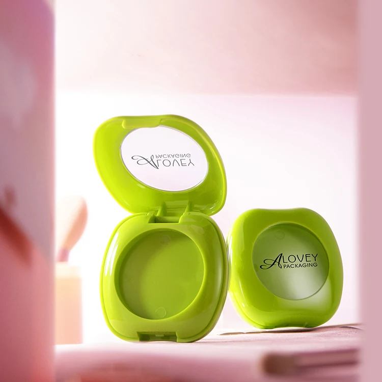 New Arrival cute makeup play kids packaging compact powder case with window apple shape