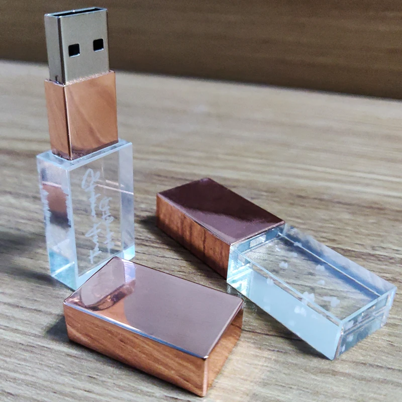 Wholesale  ROSE GOLD matte Glass Crystal USB flash Drives Thumb drive USB3.0 64GB 128GB  with USB gift box packing
