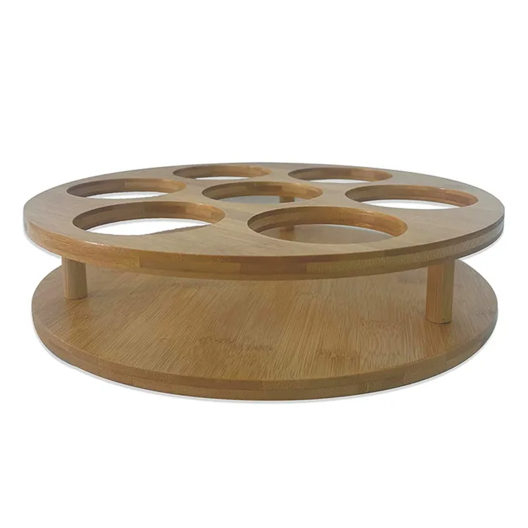 Kitchen Accessories Bamboo Coffee Syrup Storage Racks Turntable Countertop Organizer Lazy Susan Wine Sauce Bottle Holder
