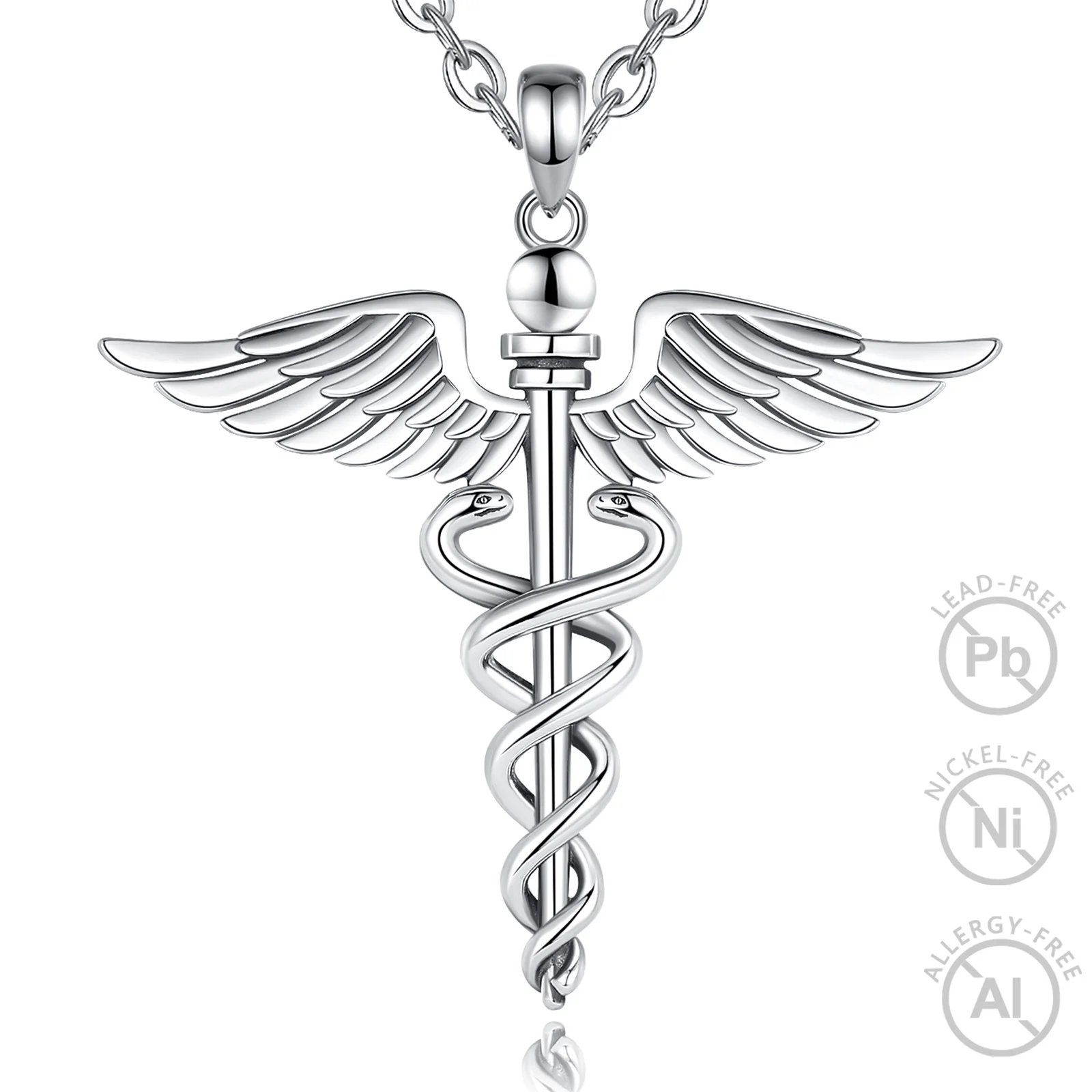 Changda 925 Sterling Silver Caduceus symbol of medicine nurse gifts nursing pendant necklace for women