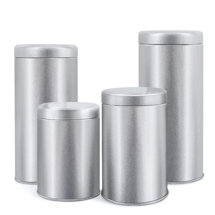 [ In Stock ] Wholesale Customizable Strong Empty Food Grade Silvery Round Shaped Metal Container Seal Airtight Tin Can Packaging