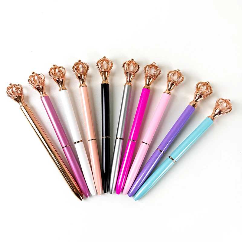 Hot Selling Luxury Diamond Pen Beautiful Crown Metal Designer Ballpoint with 1.0mm Writing Width Custom Logo Promotional Gifts