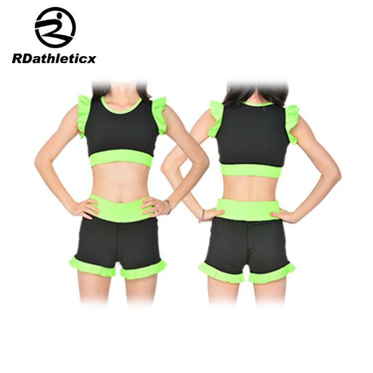 Long sleeve crop top and shorts performance cheer practice wear kids cheerleader outfits