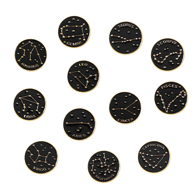Stock Creative 12 Constellation Badge Star Zodiac Sign Horoscope Leo Libra Virgo Enamel Brooch Personality Lapel Backpack Pins J