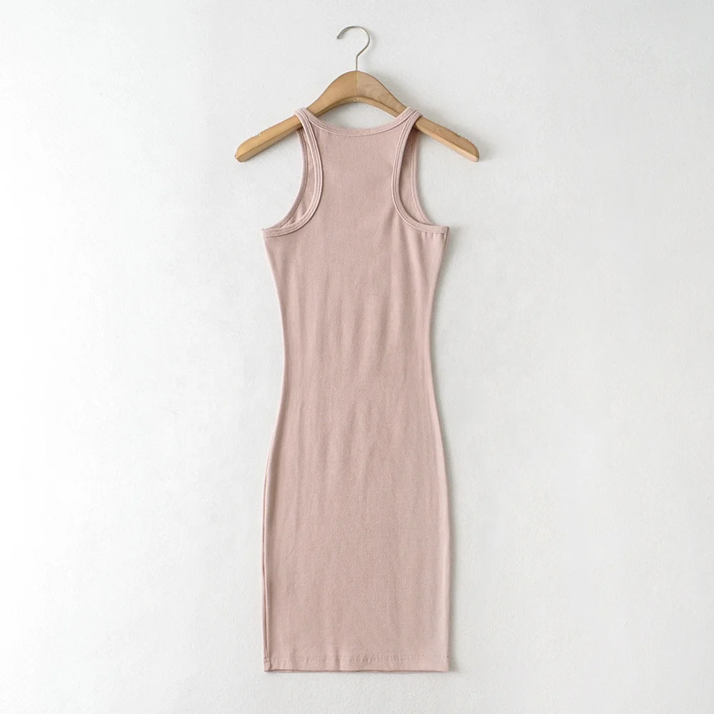 Private label ladies solid color fitted sexy mini dress casual tank top ribbed dress women bodycon