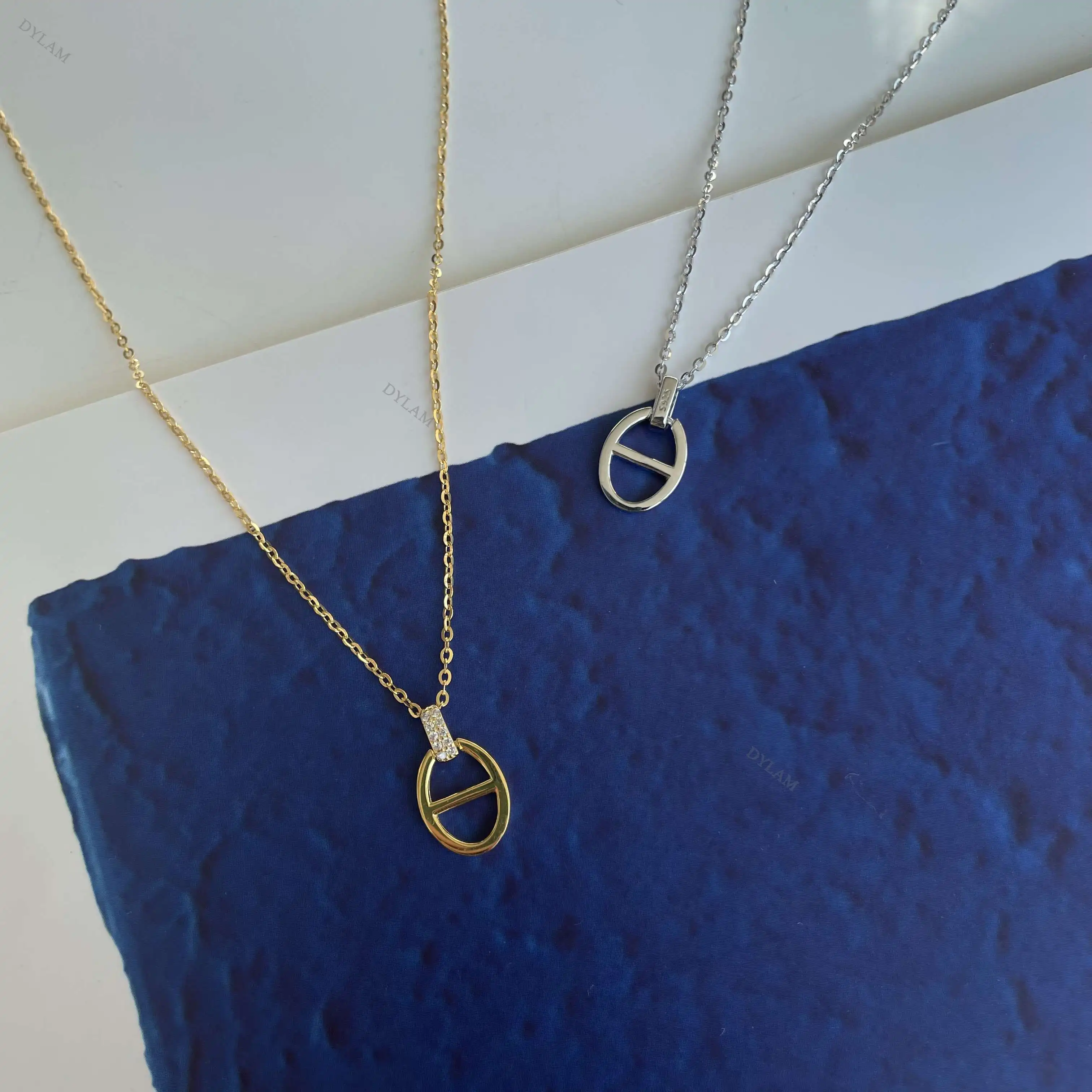 Dylam Wholesale Sweater Hip Hop Coffee Bean Chain Link Choker Gold Plated Collar de Plata Sterling Silver 925 Pig Nose Necklace