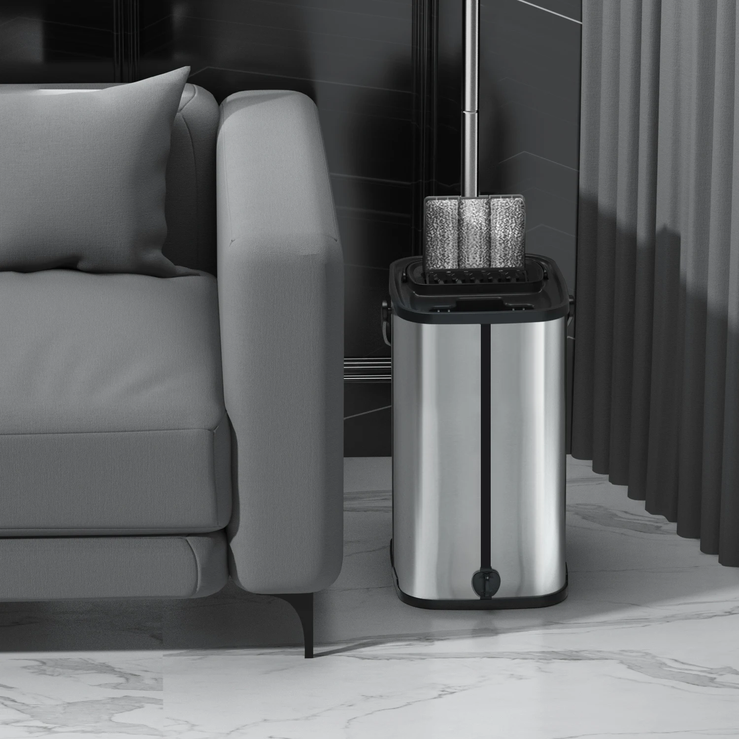 1688com Hot Sell Item Mop Cleaning Supplies Stainless Steel Spin Mops with 2 Mopheads