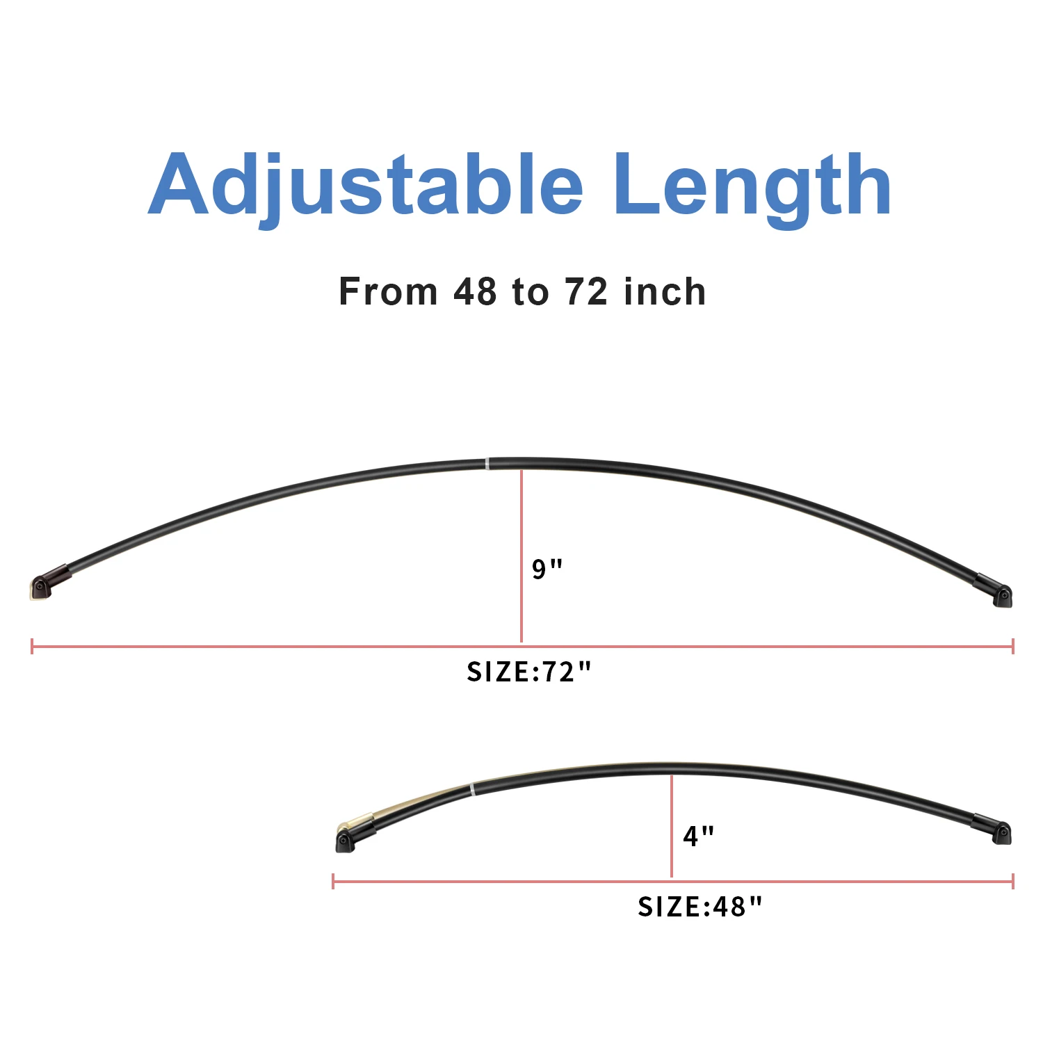 Curved Shower Curtain Rod Adjustable Black 48-72 Inch Wholesale Shower Accessories Rustproof Curved Shower Curtain Poles
