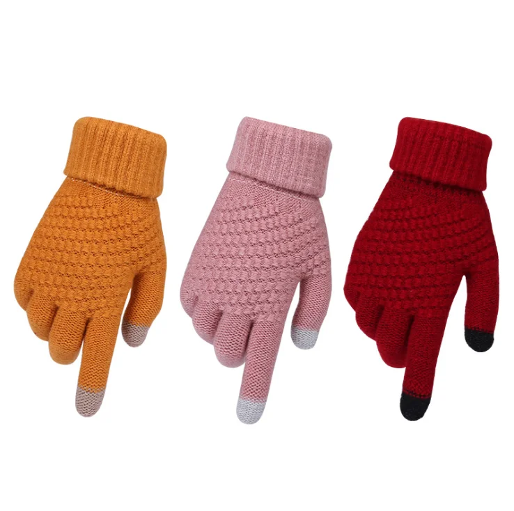 Winter warm touch - screen gloves woolen knitting non-slip outdoor cycling warm five - finger gloves wholesale