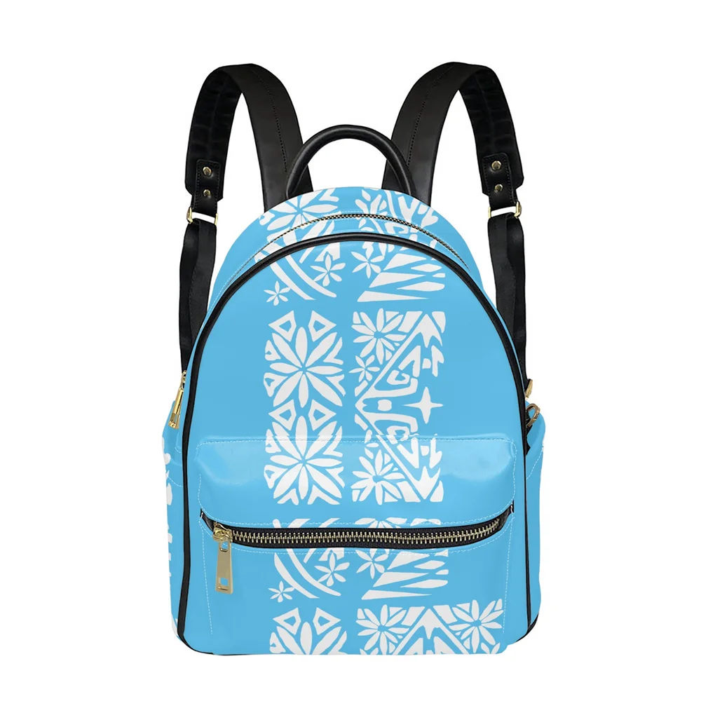 wholesale Custom Women Leather Shoulders Backpack Luxury Fashion Polynesian Tribal Classical Tattoos Print Casual Blue Backpack