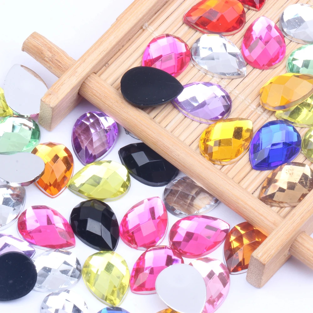 Wholesale 10x14mm 200pcs Flatback Rhinestone Earth Facets Tear Shape Many Colors Crystal Prisms Bulk For Garment Accessories
