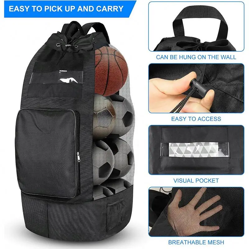 Over Size Soccer Mesh Equipment Ball Bag With Shoulder Strap 600D Oxford Mesh Sports Bag for Holding Soccer/Football/Volleyball