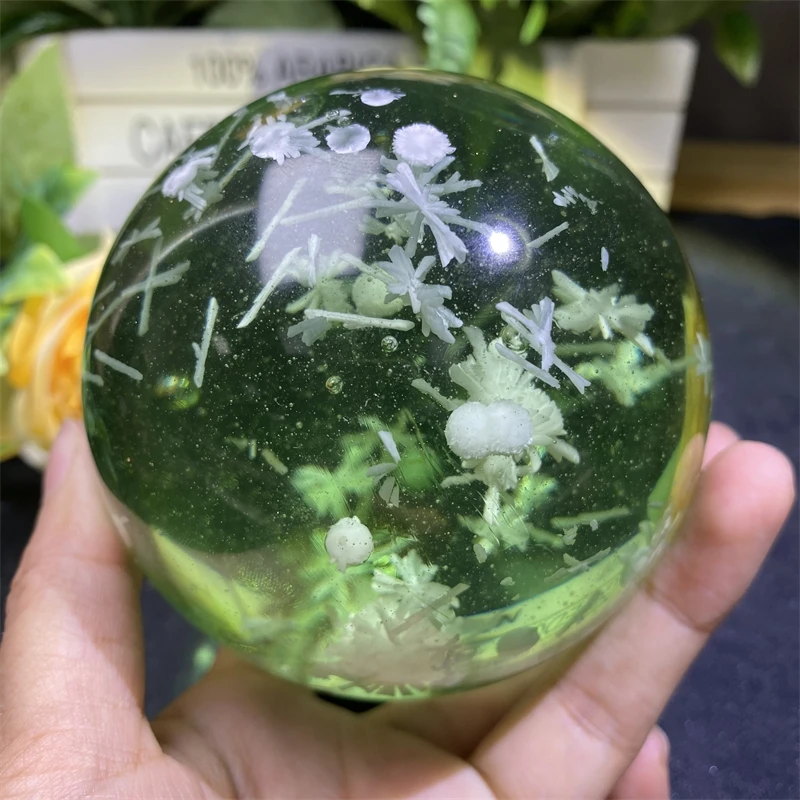 10cm Crystal Glass Ball Kindful Crystal Quartz Green Snowflake Crystal Sphere For Wedding Decoration