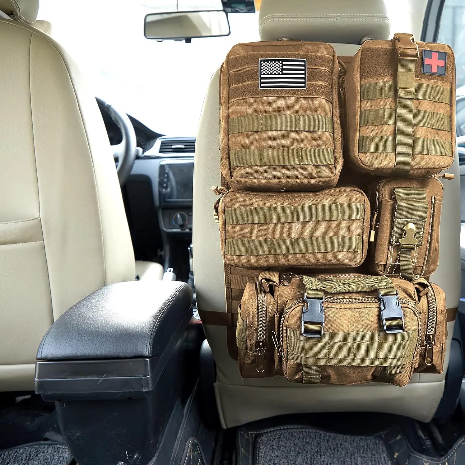 Tactical Car Seat Tactical Storage Bag Zipper PVC Rock Multi-Function Backrest Internal Frame Hanging Design Rear Seat Storage