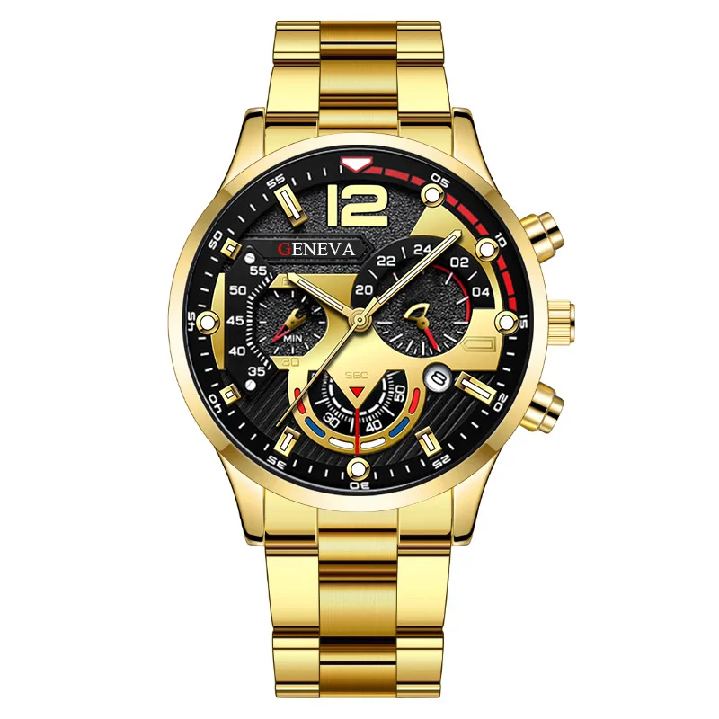 Luxury Steel Quartz Wrist Watch for Men Fashion Sports Calendar Luminous Clock 20mm Leather Band Business Casual Geneva Style