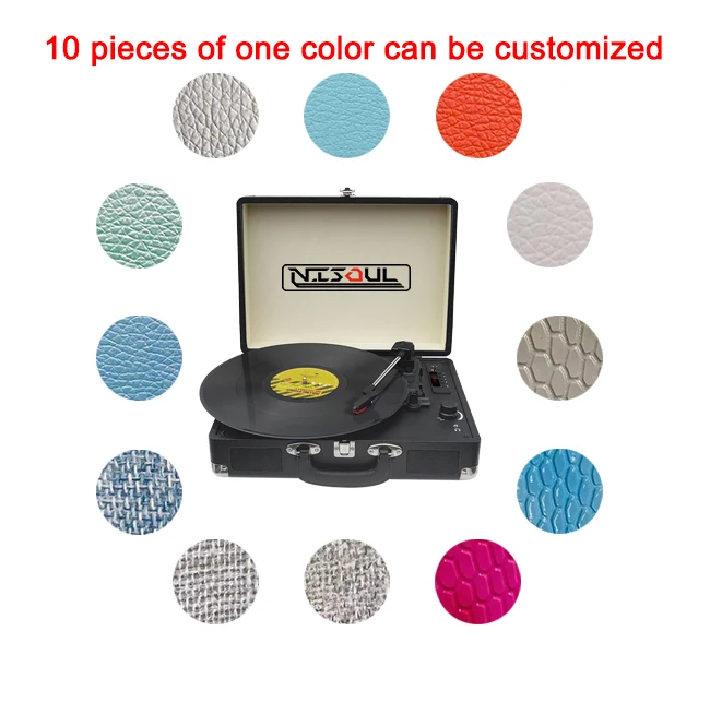 Nisoul Suitcase turntable gramophone with radio usb player and encoding AUX vinyl record player