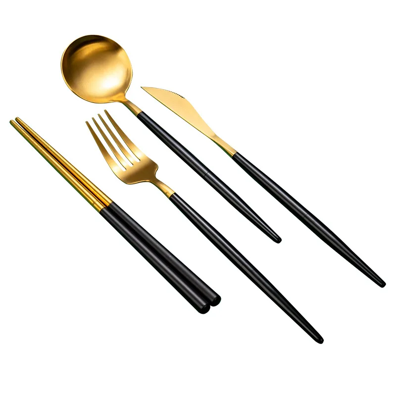 Folding knife fork spoon 304 stainless steel cutlery Portugal knife fork spoon chopsticks portable cutlery set