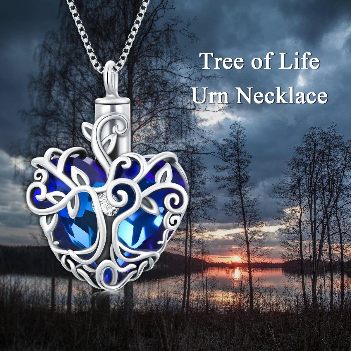 925 Blue Heart Crystal Tree Of Life Plating Silver Oxide Keepsake Ashes Memorial Cremation Jewelry Celtic knot Urn For Women Men