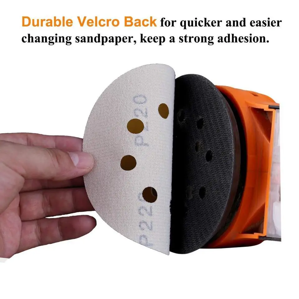 100pcs-set 1800pcs-carton 5 inch Sanding Discs 8-Hole Hook Loop for Orbital Sander Paper 220 Grit