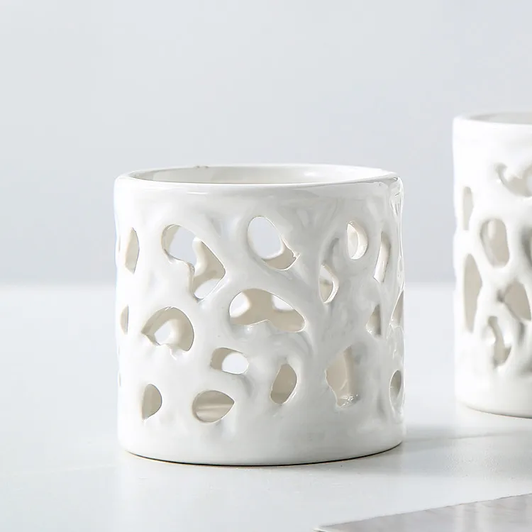 Stock cheap handmade tealight holder home wedding decor 6 piece ceramic geometric candle holders set