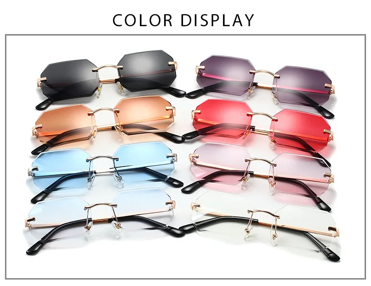 Wholesale Sunglasses Designer Diamond Cut Shaped Brand Sunglasses Women Rimless Metal Frame Octagonal