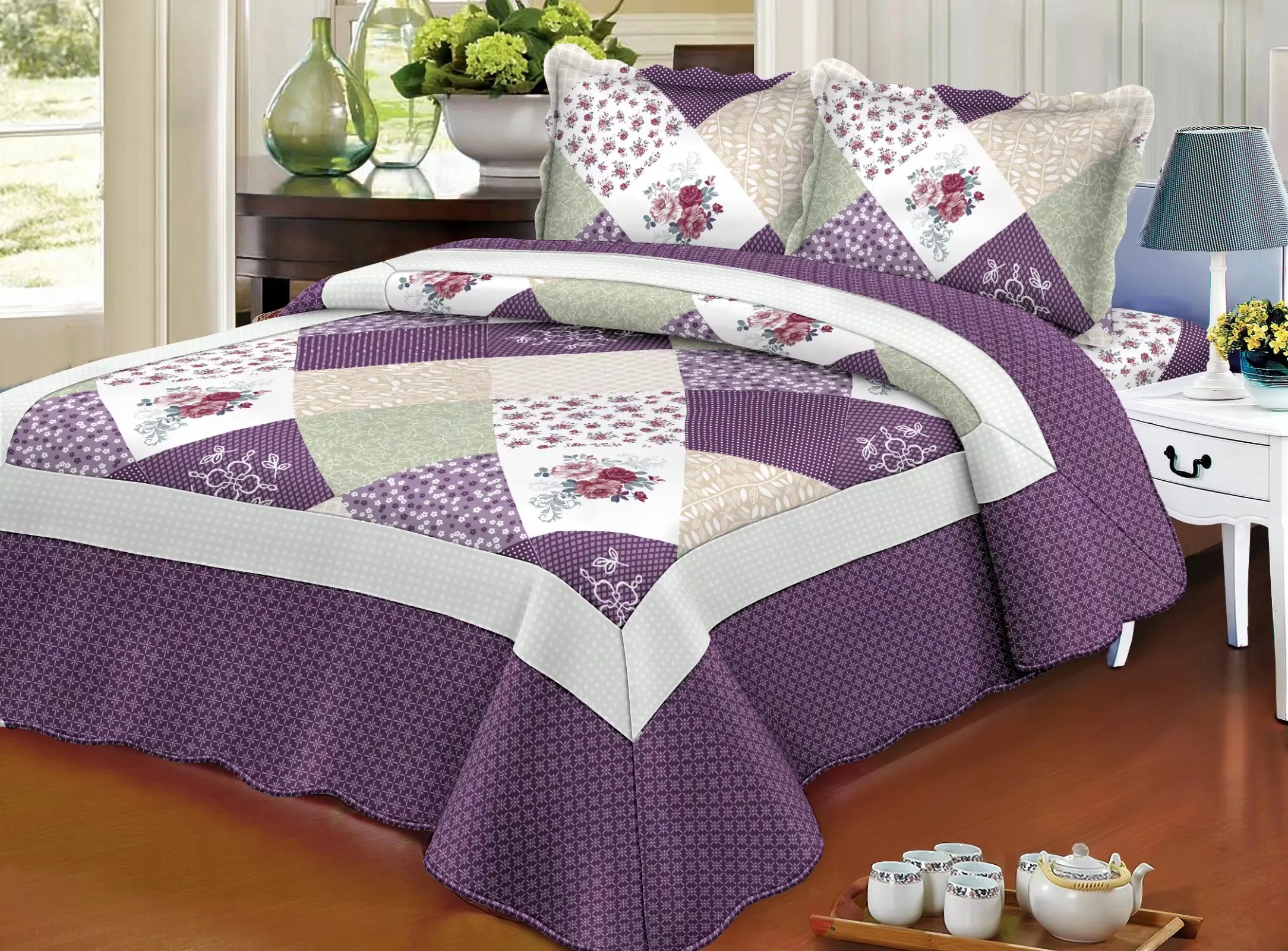 bedspread king size  double bed quilt set 3 piece  turkish hotel bedspread